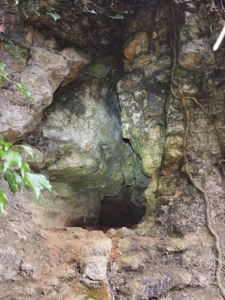 Entrée de l'extérieur
Galerie étroite se prolongeant sur env. 5 m, puis s'inclinant vers la gauche avant de repartir en profondeur dans le coteau (arrêt sur cadavre d'oiseau).
Fichier manquant